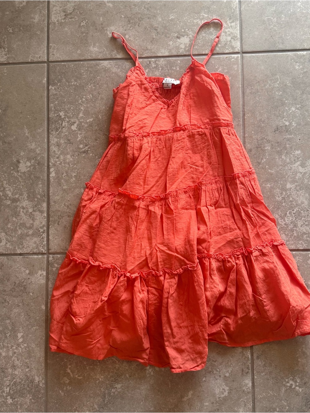 FAVLUX Coral Tiered Spaghetti-Strap Sundress